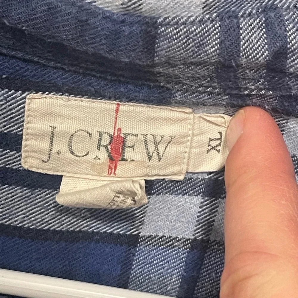 J Crew‎ Oarsman VTG Mens Navy Blue Plaid Long Sleeve Button Down Shirt Size XL